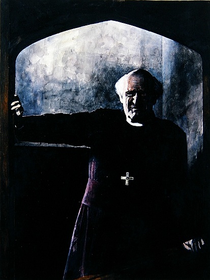 Portrait of Archbishop Michael Ramsay, illustration for the Readers Digest a Barry  Fantoni