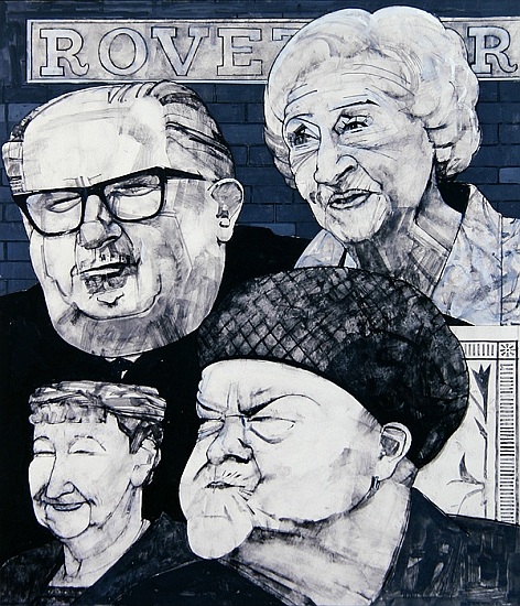Portrait of four characters from Coronation Street, illustration for The Listener, 1970s a Barry  Fantoni