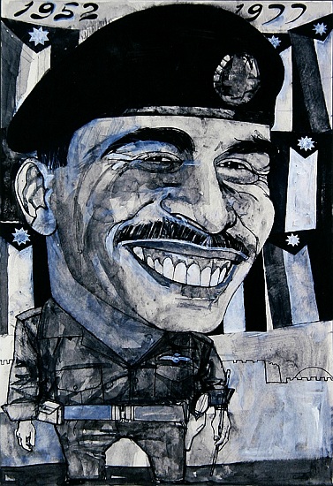Portrait of King Hussein of Jordan, illustration for The Sunday Times, 1970s a Barry  Fantoni