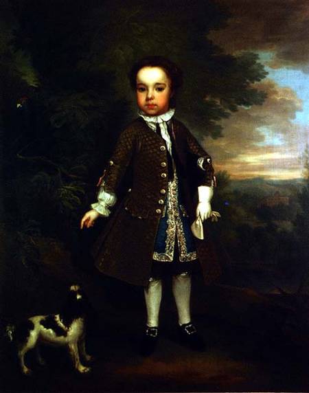 Portrait of a small boy with a spaniel and a parrot a Bartholomew Dandridge