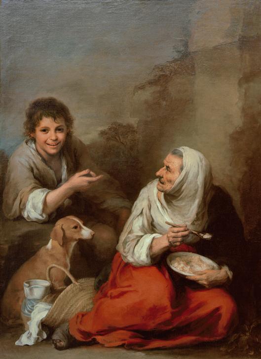 Boy teasing an old woman a Bartolomé Esteban Perez Murillo