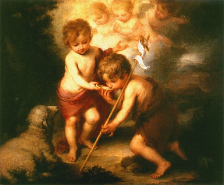 The Christuskind feasts the Johannesknaben a Bartolomé Esteban Perez Murillo