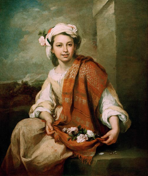 B.E.Murillo, Flower Girl-Spring / Paint. a Bartolomé Esteban Perez Murillo