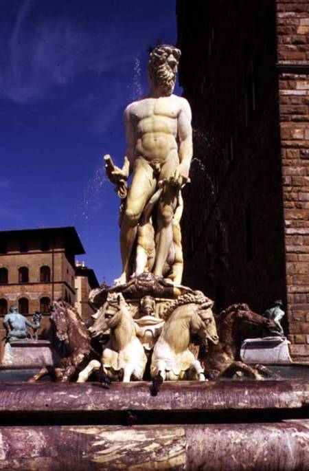 The Fountain of Neptune, detail of the figure of Neptune and seahorses a Bartolomeo Ammannati