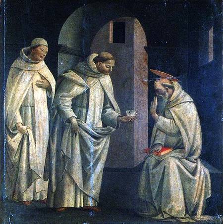 Scenes from the Life of St. Benedict: St. Benedict blessing the cup of poison which shatters, predel a Bartolomeo  di Giovanni