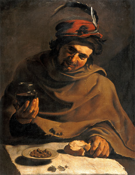 Mann beim Frühstück. a Bartolomeo Manfredi
