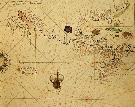Central America, from an Atlas of the World in 33 Maps, Venice, 1st September 1553(detail from 33096 a Battista Agnese