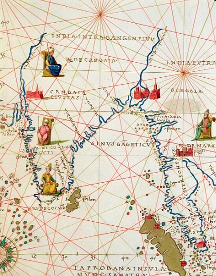 India and Malaysia, from an Atlas of the World in 33 Maps, Venice, 1st September 1553(detail from 33 a Battista Agnese