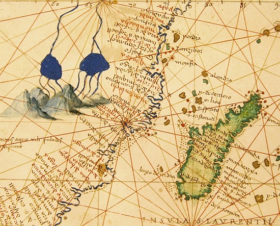 Madagascar, from an Atlas of the World in 33 Maps, Venice, 1st September 1553(detail from 330955) a Battista Agnese