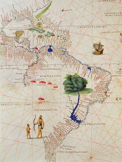 South America, from an Atlas of the World in 33 Maps, Venice, 1st September 1553(detail from 330959) a Battista Agnese