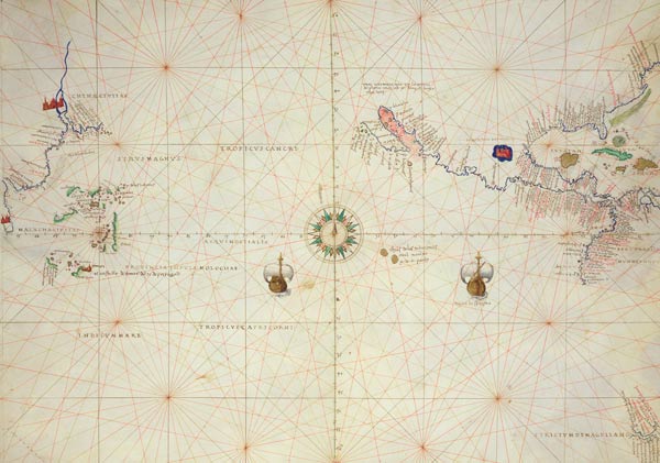 The Pacific Ocean, from an Atlas of the World in 33 Maps, Venice, 1st September 1553(see also 330962 a Battista Agnese