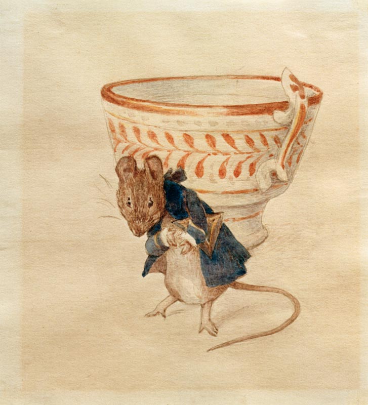 Herr Maus verneigt sich vor einer Teetasse a Beatrix Potter