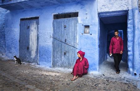 Red in blue street