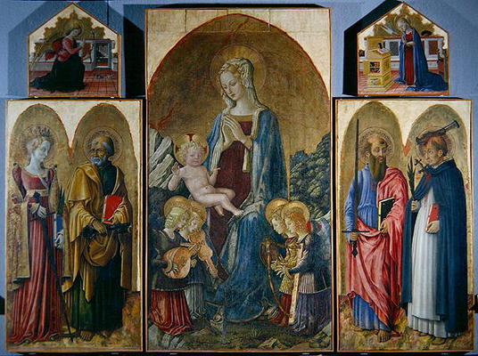 Virgin and Child with angels and saints (oil on panel) a Benedetto Bonfigli