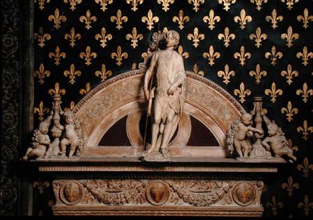 St. John the Baptist flanked by two candlesticks, from a door frame in the Sala dei Gigli a Benedetto  da Maiano
