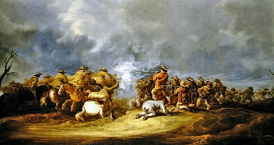 A Calvary Charge: mounted troops attacking a musket block a Benjamin Gerritsz. Cuyp