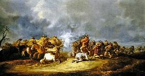 A Calvary Charge: mounted troops attacking a musket block