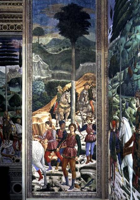 Liveried archers and cavalry, panel alongside the back wall of the Journey of the Magi cycle in the a Benozzo Gozzoli