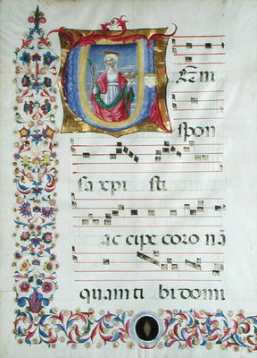 Historiated initial 'V' depicting St. Agatha (vellum) a Benvenuto  di Giovanni