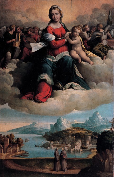 Madonna and Child in glory with the saints Anthony of Padua and Francis a Benvenuto Tisi da Garofalo