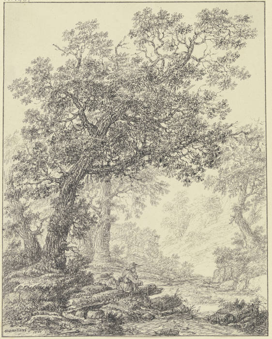 Zwei Wanderer, unter Eichenbäumen rastend a Bernard Gottfried Manskirsch