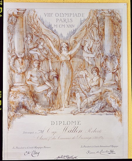 Diploma award from the VIII Olympiad, held in Paris a Bernard Naudin