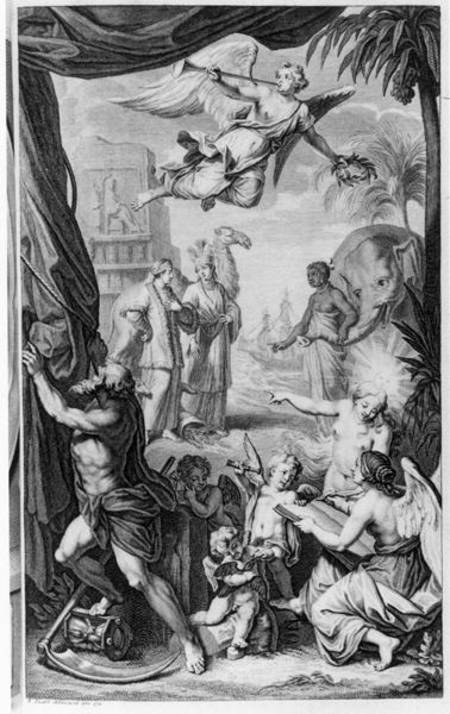 Frontispiece to 'Voyages...par le Muscovie, en Perse, et aux Indes Orientales' by Cornelis de Bruijn a Bernard Picart