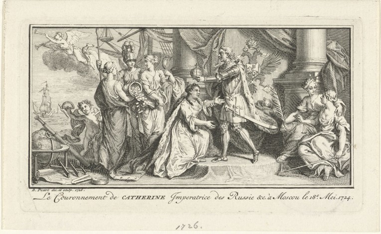 Peter the Great crowns his wife Catherine I as Empress a Bernard Picart