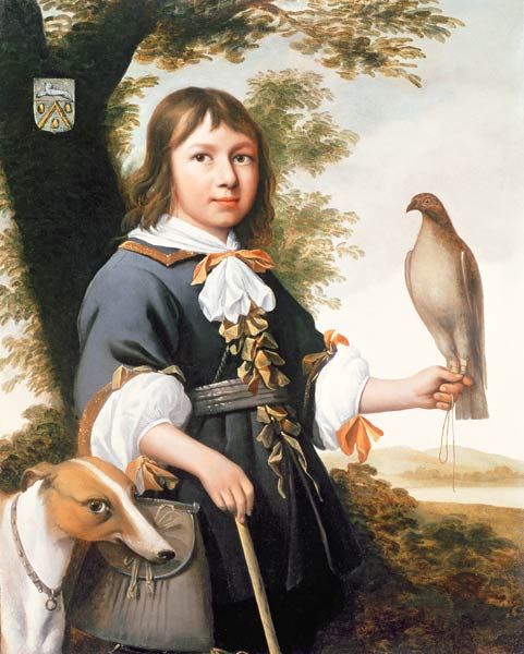 Boy with a falcon and a greyhound a Bernard Vaillant