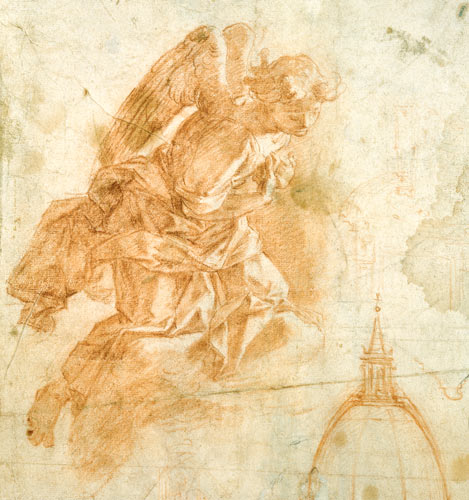 Suspended angel and architectural sketch a Bernardino Barbatelli Poccetti