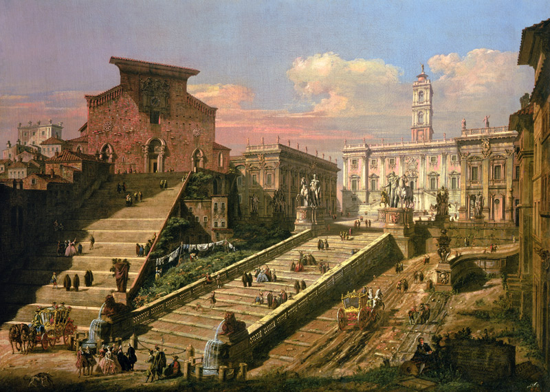 The Piazza del Campidoglio and the Church of S. Mario d'Aracoeli, Rome (oil on canvas) a Bernardo Bellotto