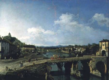 View of an Old Bridge Over the River Po, Turin a Bernardo Bellotto