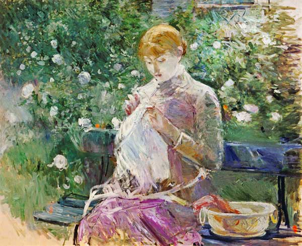 Pasie sewing in Bougival's Garden, 1881 (oil on canvas) a Berthe Morisot