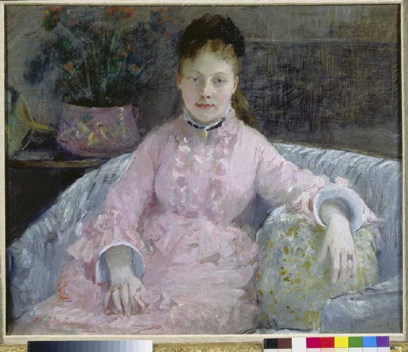Woman in rosafarbenem dress. a Berthe Morisot