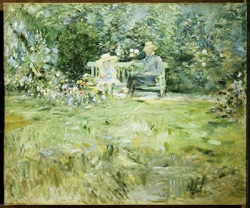 Major part father and child at the garden bank a Berthe Morisot