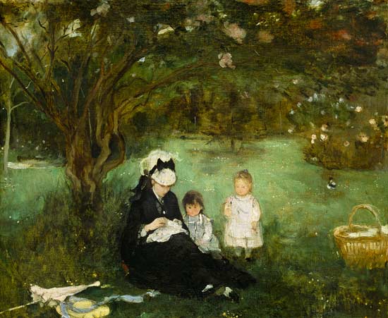 Under lilac in Maurecourt. a Berthe Morisot
