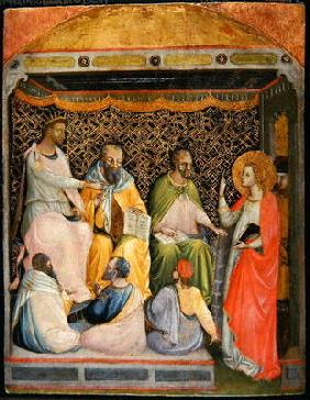 St. Catherine of Alexandria in discussion with the philosophers (tempera on panel)