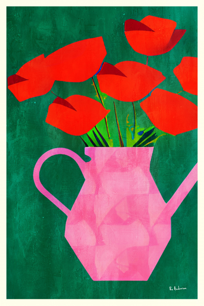 Red Poppies In a Pink Vase a Bo Anderson