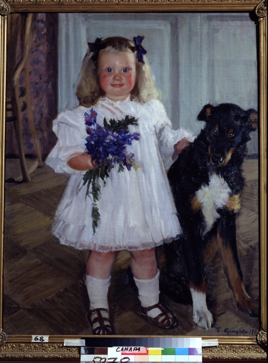 Portrait of the daughter Irina with the dog Shumka a Boris Michailowitsch Kustodiew