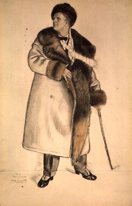 Portrait of the Opera Singer Feodor Ivanovich Chaliapin (1873-1938) 1920-21 (charcoal & w/c on paper a Boris Michailowitsch Kustodiew