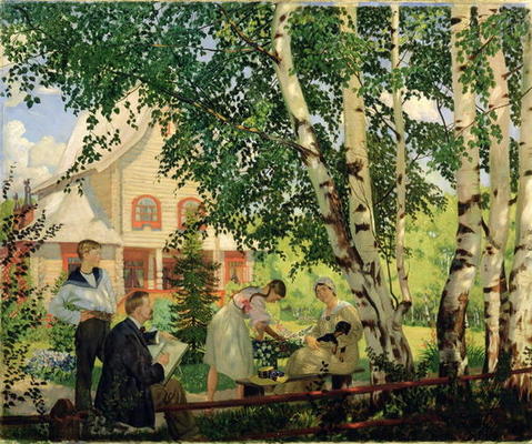 At Home, 1914-18 (oil on canvas) a Boris Mikhailovich Kustodiev