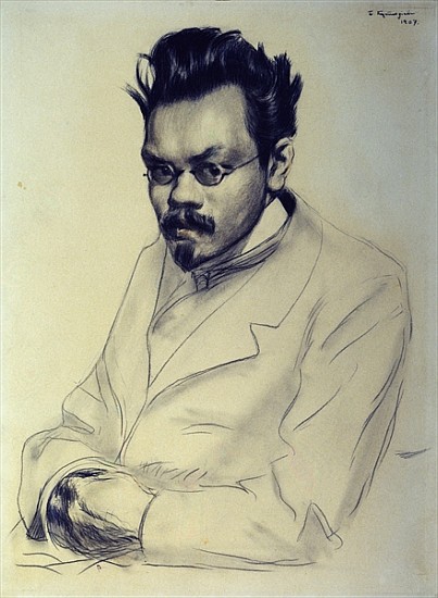 Portrait of Alexei M. Remizov, 1907 (coal and pastel on paper) a Boris Mikhailovich Kustodiev