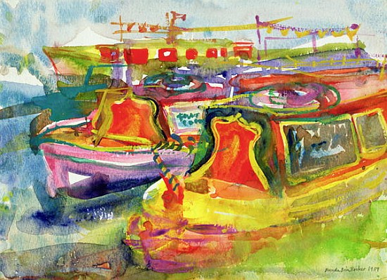 Canal Boats, 1989 (w/c on paper)  a Brenda Brin  Booker