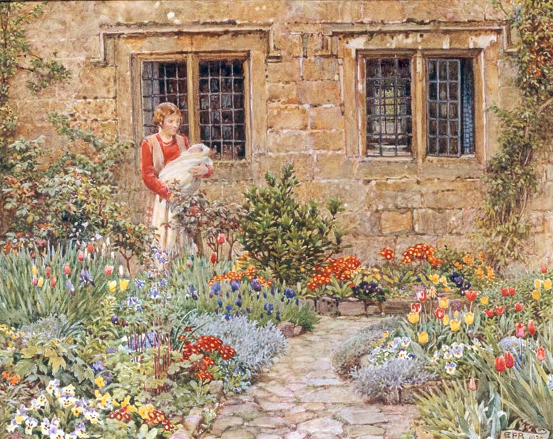Mother and Child in a Flower Garden a Brickdale Eleanor Fortescue