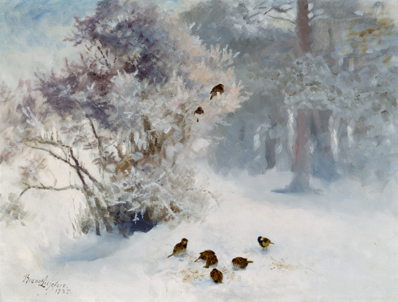 Birds Feeding in the Snow a Bruno Andreas Liljefors