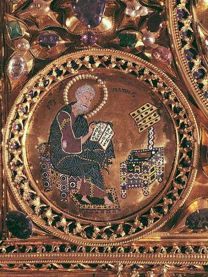 The Pala d''Oro, detail of St. Matthew (gold & enamel inlaid with precious stones) a Byzantine
