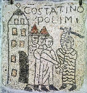 Pavement of St. John the Evangelist, detail of the Siege of Constantinople in June 1204