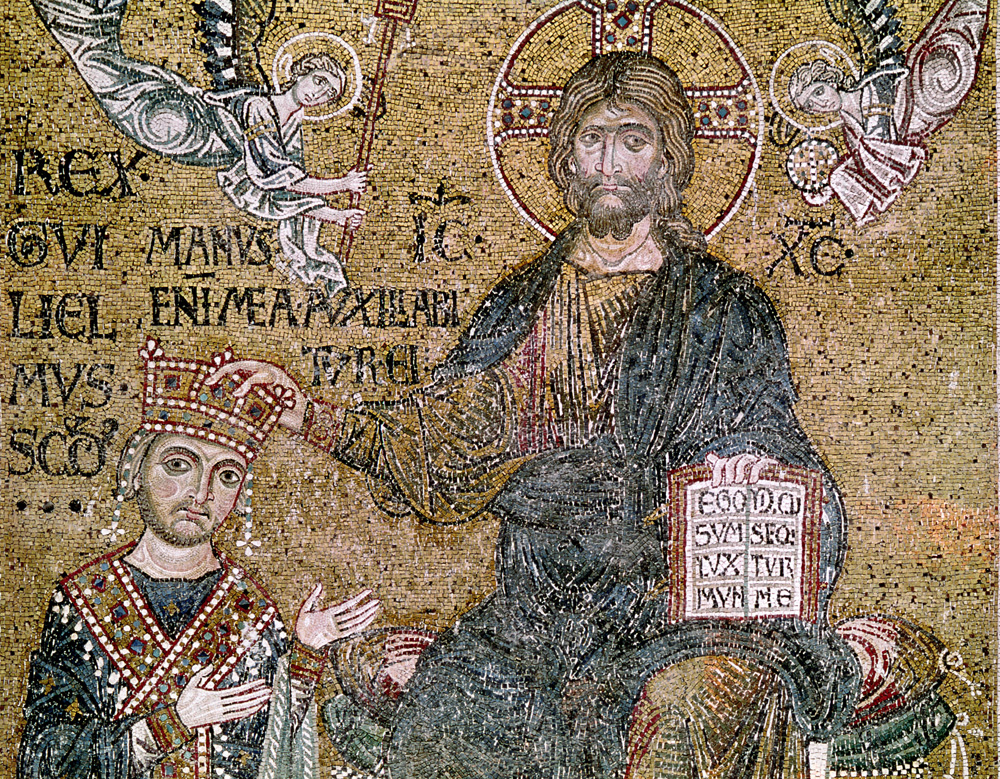 William II (1154-89) King of Sicily receiving a crown from Christ a Byzantine School