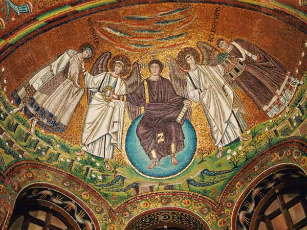Christ surrounded by two angels, St. Vitalis and Bishop Ecclesius, from the apse a Byzantine School