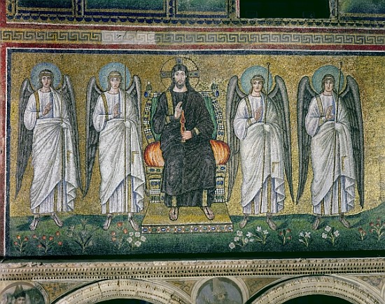 Christ enthroned with the angels a Byzantine School